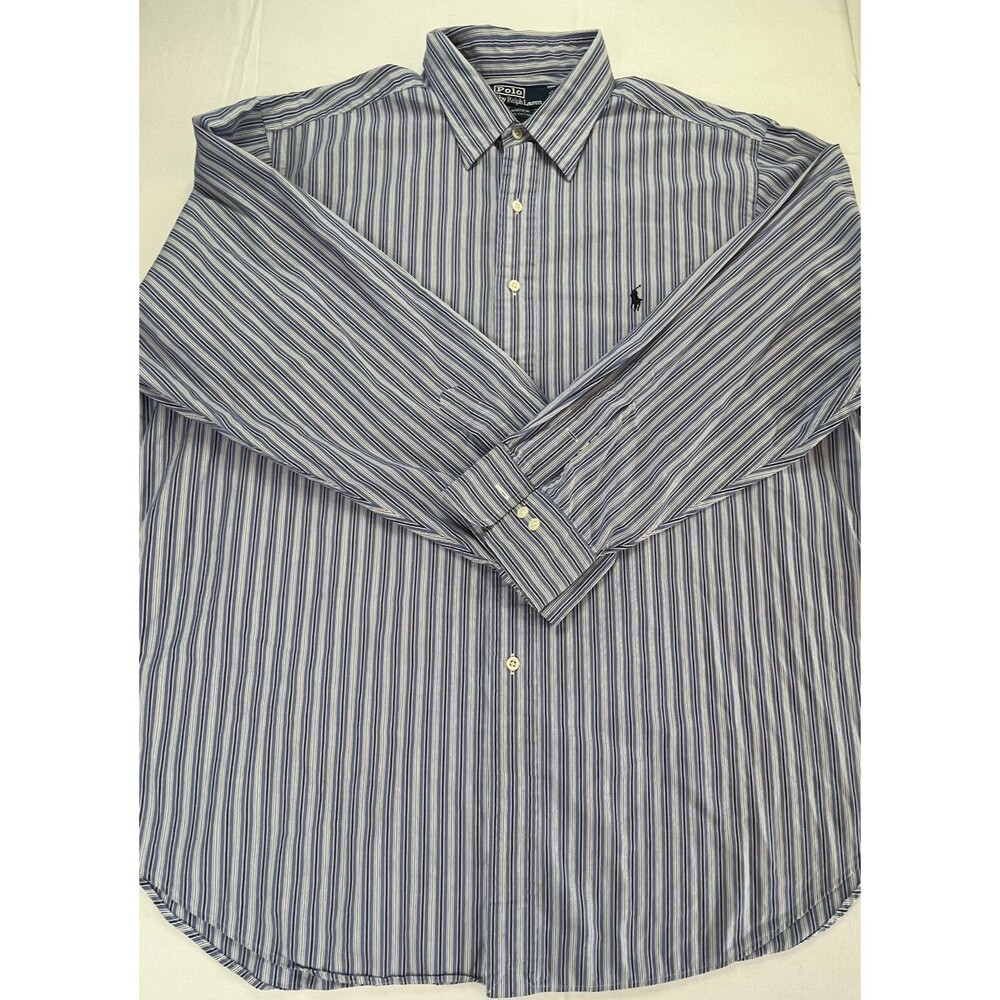 Polo Ralph Lauren Mens Andrew Striped Long Sleeve Button Up Dress Shirt 18 34/35